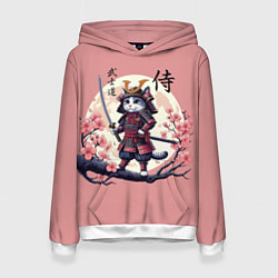 Толстовка-худи женская Kitten samurai - bushido ai art, цвет: 3D-белый