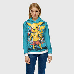 Толстовка-худи женская Мускулистый Пикачу в шортах, цвет: 3D-белый — фото 2