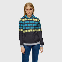 Толстовка-худи женская Голубые и мятные квадраты на темном, цвет: 3D-меланж — фото 2