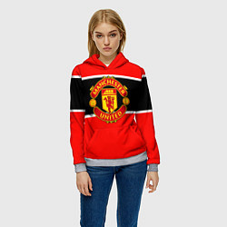 Толстовка-худи женская Манчестер Юнайтед полосы, цвет: 3D-меланж — фото 2