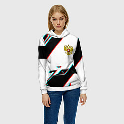 Толстовка-худи женская Россия спортивная геометрия глитч, цвет: 3D-белый — фото 2