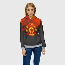 Толстовка-худи женская Манчестер Юнайтед полигональный красный, цвет: 3D-меланж — фото 2