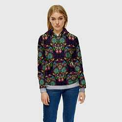 Толстовка-худи женская Узорчатый черепной орнамент, цвет: 3D-меланж — фото 2