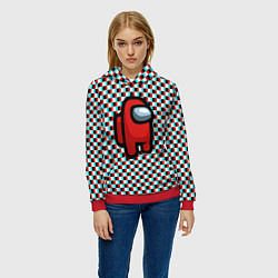 Толстовка-худи женская Among us шахматка, цвет: 3D-красный — фото 2