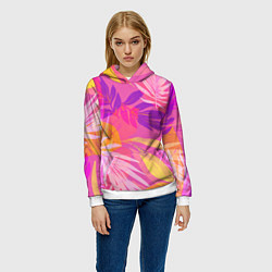 Толстовка-худи женская Летний фон с цветными листьями в акварельном стиле, цвет: 3D-белый — фото 2