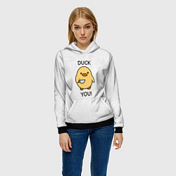Толстовка-худи женская Уточка с ножом duck you meme, цвет: 3D-черный — фото 2