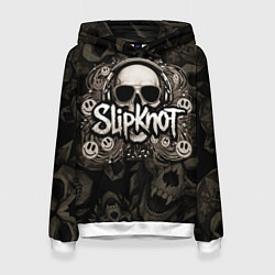 Женская толстовка Slipknot на фоне черепа в очках и наушниках