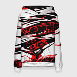 Толстовка-худи женская Красно-чёрная агрессивная абстракция на белом фоне, цвет: 3D-белый