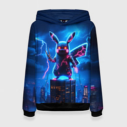 Толстовка-худи женская Пикачу в роли Годзиллы - неоновое свечение, цвет: 3D-черный