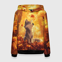 Женская толстовка Волчонок в осеннем лесу