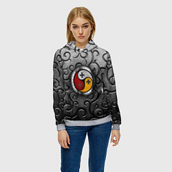 Толстовка-худи женская Три слезы бога на металическом арнаменте, цвет: 3D-меланж — фото 2