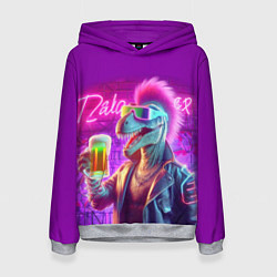 Толстовка-худи женская Панк динозавр с кружкой пива - неоновое свечение, цвет: 3D-меланж