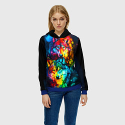 Толстовка-худи женская Кислотные волки, цвет: 3D-синий — фото 2