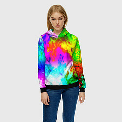 Толстовка-худи женская Неоново кислотный огонь, цвет: 3D-черный — фото 2