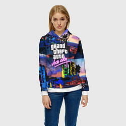 Толстовка-худи женская GTA vice city коллаж, цвет: 3D-белый — фото 2