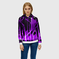 Толстовка-худи женская Abstract purple stripes on a black background, цвет: 3D-белый — фото 2