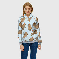 Толстовка-худи женская Паттерн с капибарами и мандаринками голубой, цвет: 3D-меланж — фото 2