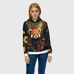 Толстовка-худи женская Красная панда в лесной чаще - милая, цвет: 3D-белый — фото 2