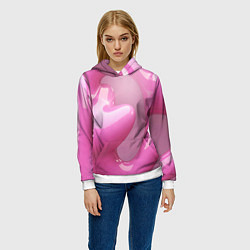 Толстовка-худи женская Розовые краски абстракция, цвет: 3D-белый — фото 2