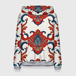 Женская толстовка Узор красно-синий на белом фоне