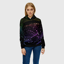 Толстовка-худи женская Неоновые светящиеся линии и точки, цвет: 3D-черный — фото 2