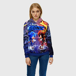 Толстовка-худи женская Соник и Шэдоу ёжики, цвет: 3D-синий — фото 2