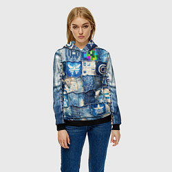 Толстовка-худи женская Пэчворк с игровыми значками, цвет: 3D-черный — фото 2