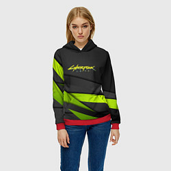 Толстовка-худи женская Cyberpunk 2077 stripes line, цвет: 3D-красный — фото 2