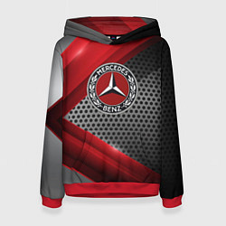 Толстовка-худи женская Mercedes benz текстура метал, цвет: 3D-красный