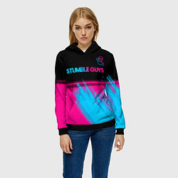 Толстовка-худи женская Stumble Guys - neon gradient посередине, цвет: 3D-черный — фото 2