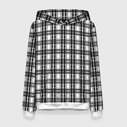 Толстовка-худи женская Черно-белая шотландка клетчатый узор, цвет: 3D-белый