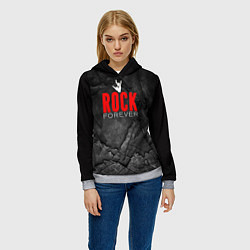 Толстовка-худи женская Rock forever on black, цвет: 3D-меланж — фото 2