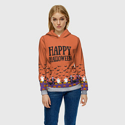 Толстовка-худи женская Happy Halloween pattern, цвет: 3D-меланж — фото 2