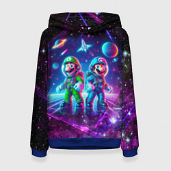 Толстовка-худи женская Космонавты Марио и Луиджи покоряют космос - нейроа, цвет: 3D-синий