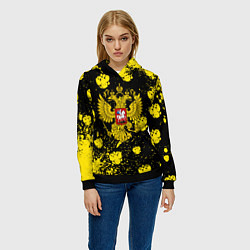 Толстовка-худи женская Жёлтые краски герб, цвет: 3D-черный — фото 2
