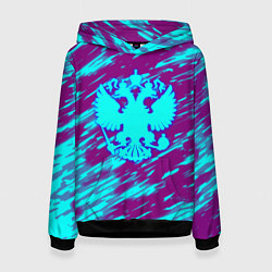 Толстовка-худи женская Герб РФ холодные краски, цвет: 3D-черный