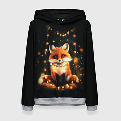 Толстовка-худи женская Лисенок с гирляндой, цвет: 3D-меланж