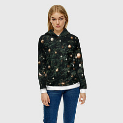 Толстовка-худи женская Паттерн - Новогодняя елка, цвет: 3D-белый — фото 2