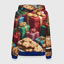 Толстовка-худи женская Рождественское печенье, цвет: 3D-синий