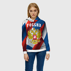 Толстовка-худи женская Цвета флага России, паттерн, цвет: 3D-белый — фото 2