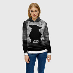 Толстовка-худи женская Звездное небо - Беби Йода, цвет: 3D-белый — фото 2