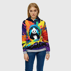 Толстовка-худи женская Панда на фоне взрыва красок, цвет: 3D-меланж — фото 2