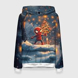 Женская толстовка Маленький человек-паук держит елку
