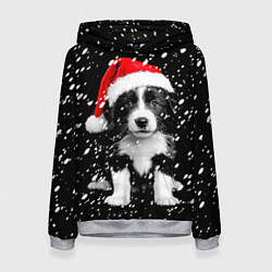 Толстовка-худи женская Новогодний милый щенок, цвет: 3D-меланж