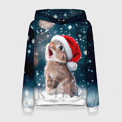 Толстовка-худи женская Милый кролик - первый снег, цвет: 3D-белый