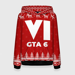 Толстовка-худи женская Новогодний GTA 6 с оленями, цвет: 3D-черный