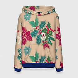 Толстовка-худи женская Новогодний узор, цвет: 3D-синий