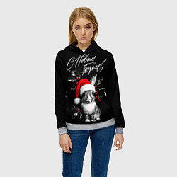 Толстовка-худи женская Милый кролик в шапке Деда Мороза, цвет: 3D-меланж — фото 2