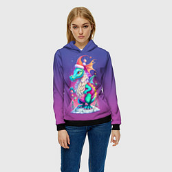 Толстовка-худи женская Новогодний дракончик - нейроарт, цвет: 3D-черный — фото 2