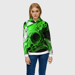 Толстовка-худи женская Зелёно-белая абстрактная структура, цвет: 3D-белый — фото 2